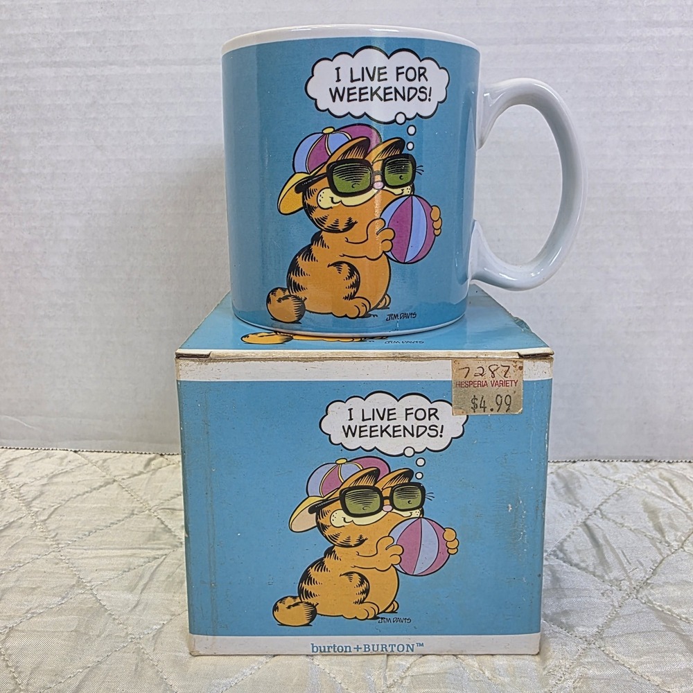 Garfield Coffee Mug Classic 80s I Live For Weekends Burton & Burton Jim Davis